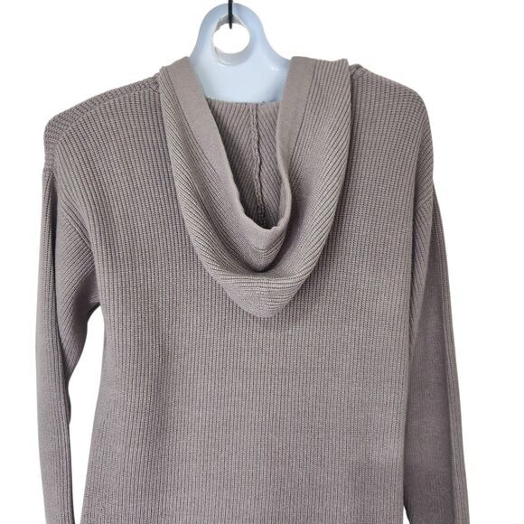 The Drop Rib Knit Midi Sweater Dress-Hooded-M-Taupe-Slit-Quiet Luxury-Scandi-NWT - Picture 6 of 13